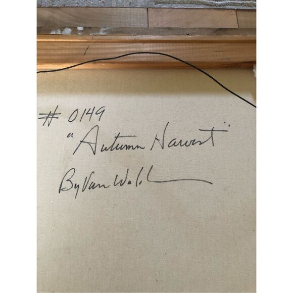 “Autumn Harvest Oil Painting – Signed Van Wall Still Life, Pumpkins & Gourds, - Picture 8 of 10